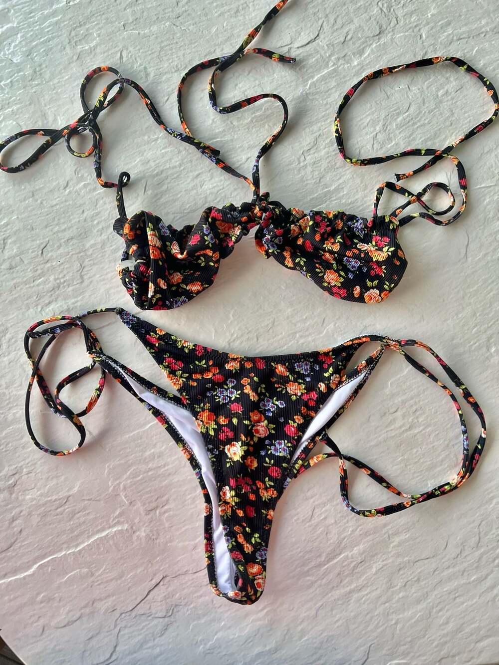 Floral Ribbed Bikini Set Size L